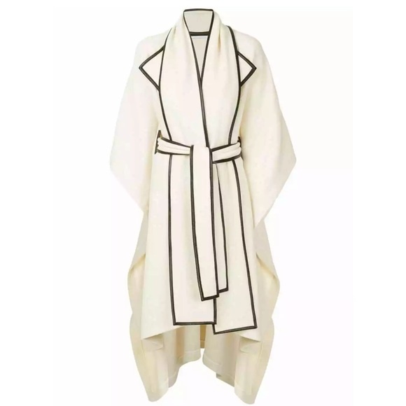 ROSETTA GETTY Cotton Wool Leather Scarf Cape Topper Coat Jacket S,M,L - Picture 5 of 13